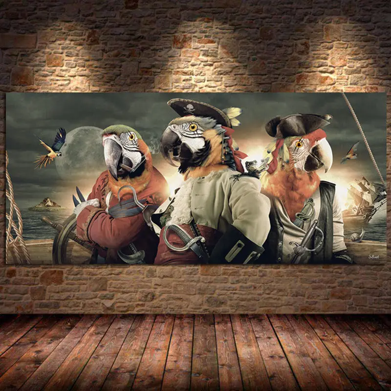 

Parrot In A Pirate Costume Canvas Painting Posters Prints Wall Pictures Art for Living Room Animal Home Decoration Bird Unframed