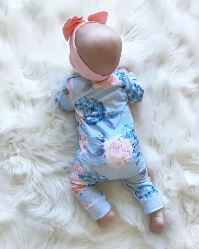 Spring Autumn Blue Infant Baby Girl Floral Romper Bodysuit Jumpsuit+Headband Clothes Outfit | Детская одежда и обувь