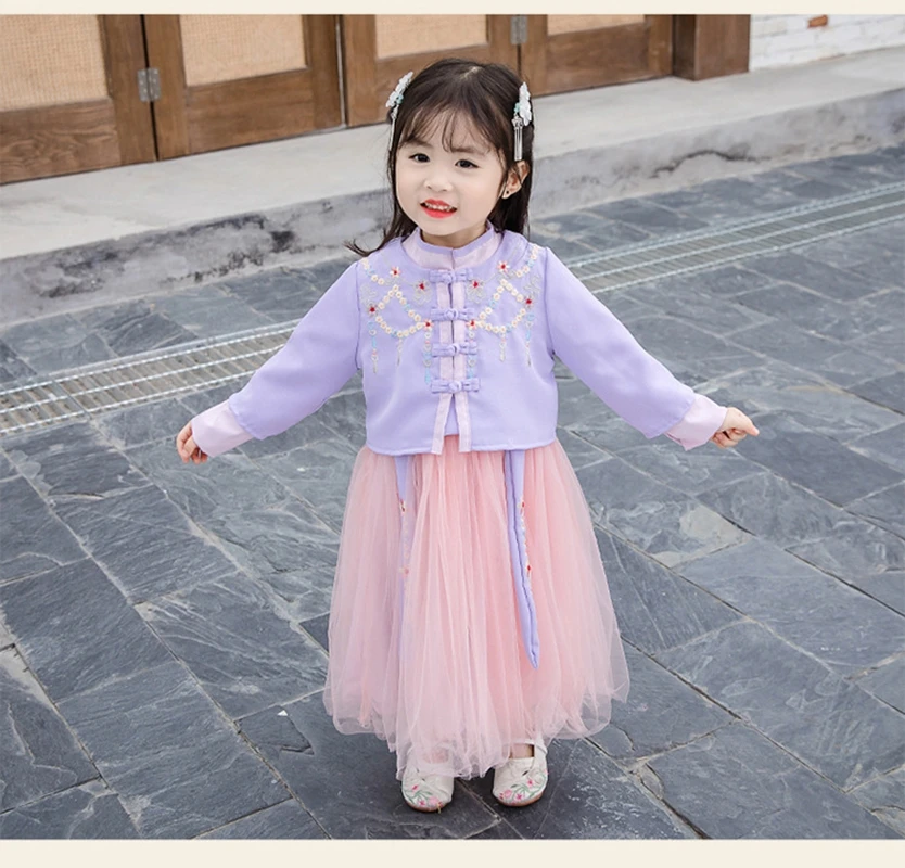 Детская одежда платье Hanfu для малышей маленьких девочек юбка принцессы китайская
