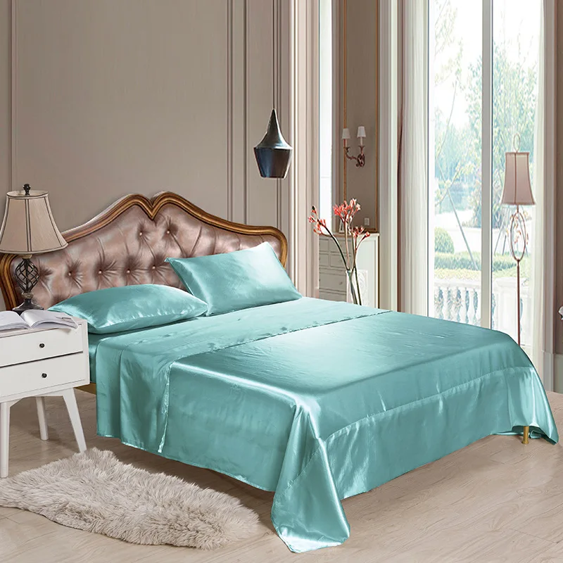 Soft silk fitted sheets sets Comforter set satin US Twin/Queen /King full sizes solid color Bedding bedspread bed Sheet Set blue | Дом и сад