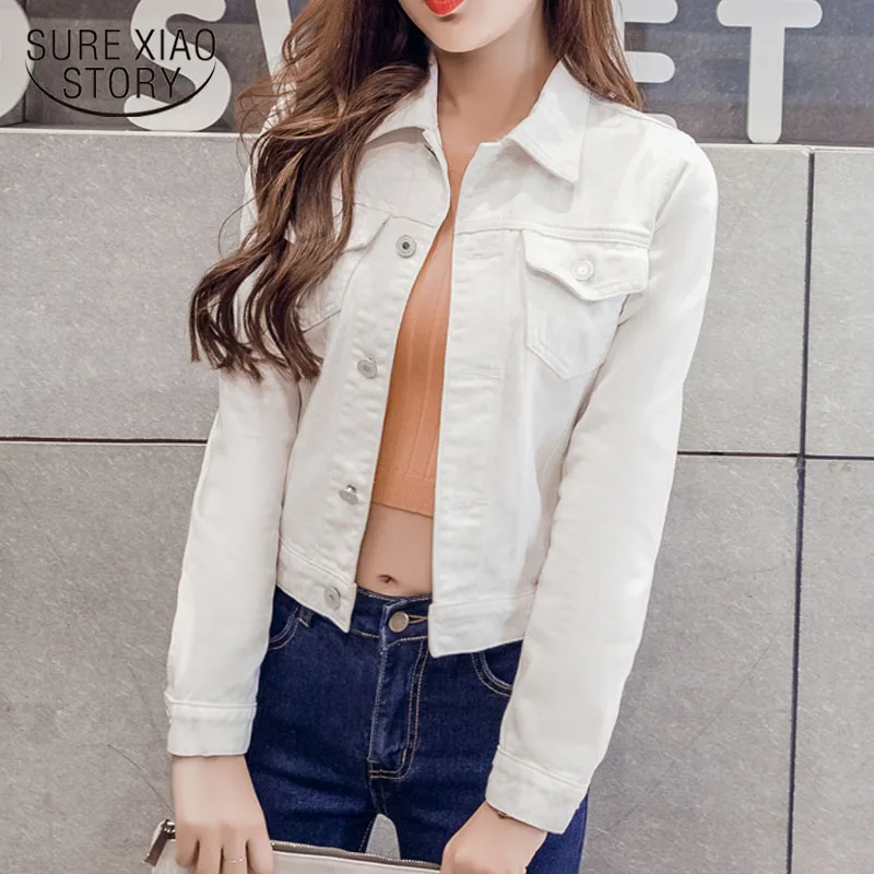 

New Long Sleeve winter Slim White Black Jeans Top For Women Solid Denim Jacket Women Short Overcoat Ladies Jackets Tops 4866