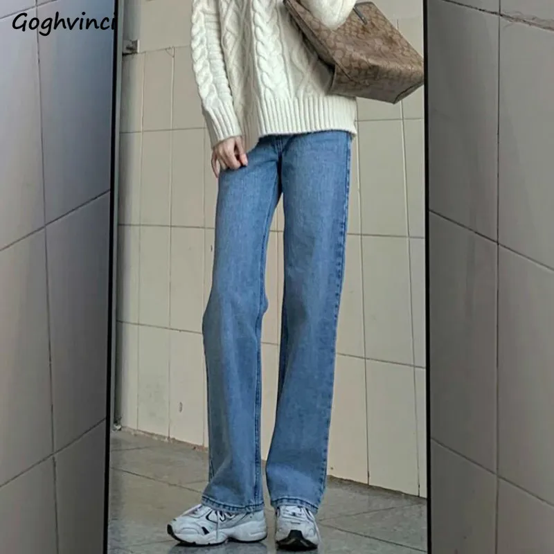 

Jeans Women Denim Classical Spring New Simple Fashion Full-length Lady Korean Style Straight Trousers Tender All-match Female