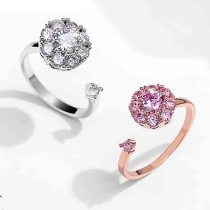 

New Rotatable opening Trendy Crystal Claws Design Hot Sale Rings For Women White Zircon Cubic elegant rings Female party