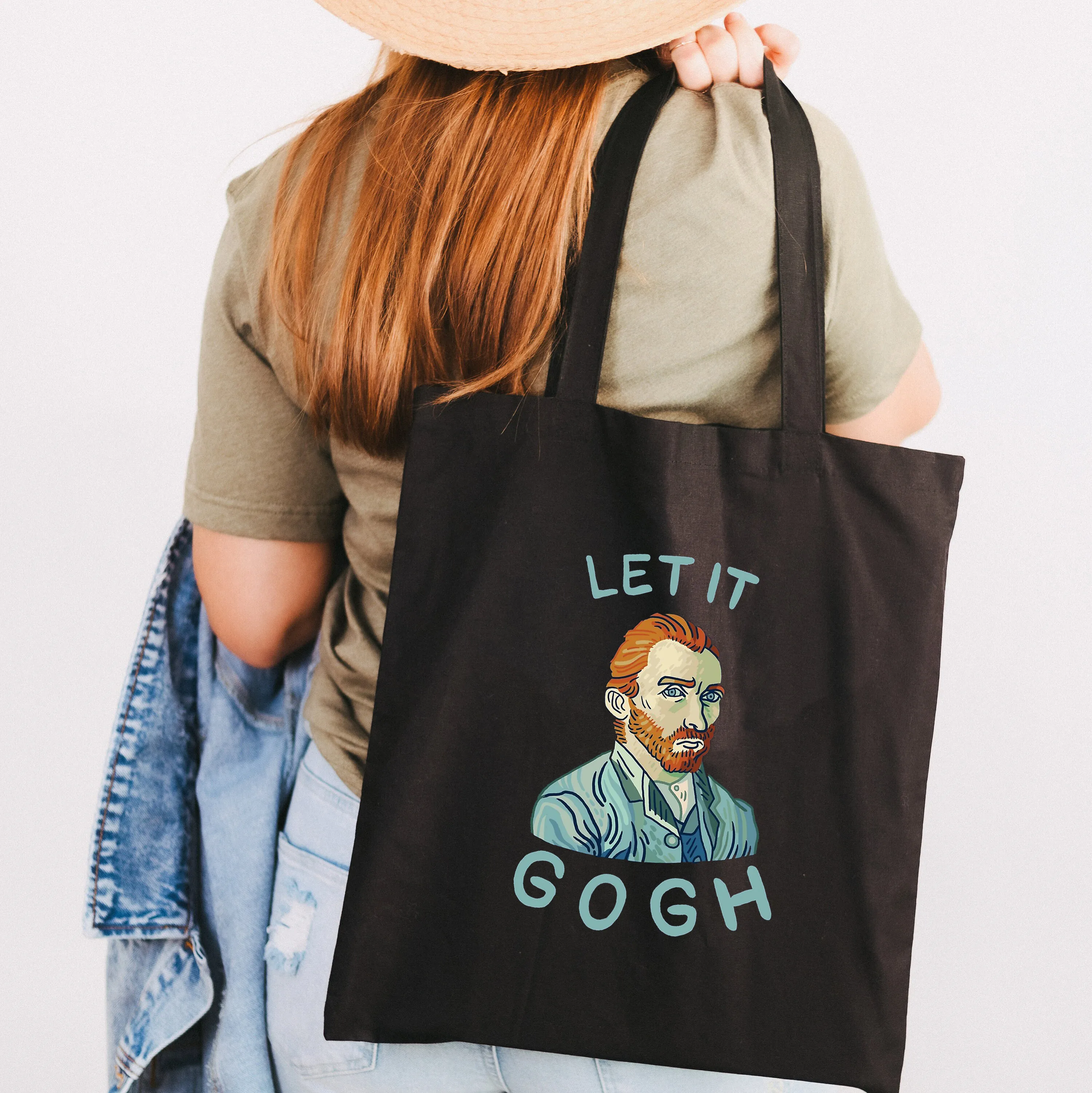 

Забавные холщовые женские сумки для покупок Let it Gogh, тканевые сумки на плечо для девушек, многоразовый шоппер для учеников, студенческие сум...