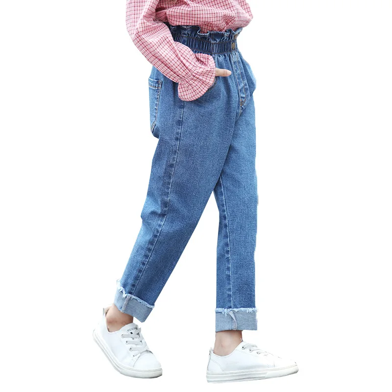 

Girls' jeans, big boys, girls, ruffled trousers, autumn new girls' pants, Korean children's pants