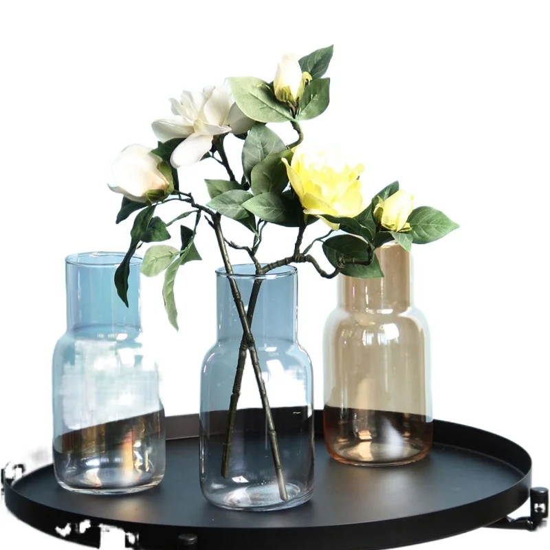 

Nordic Creative Electroplating Colorful Grey Amber Glass Vases Transparent Flower Arrangement Simple Fresh Glass Bottle HFD889