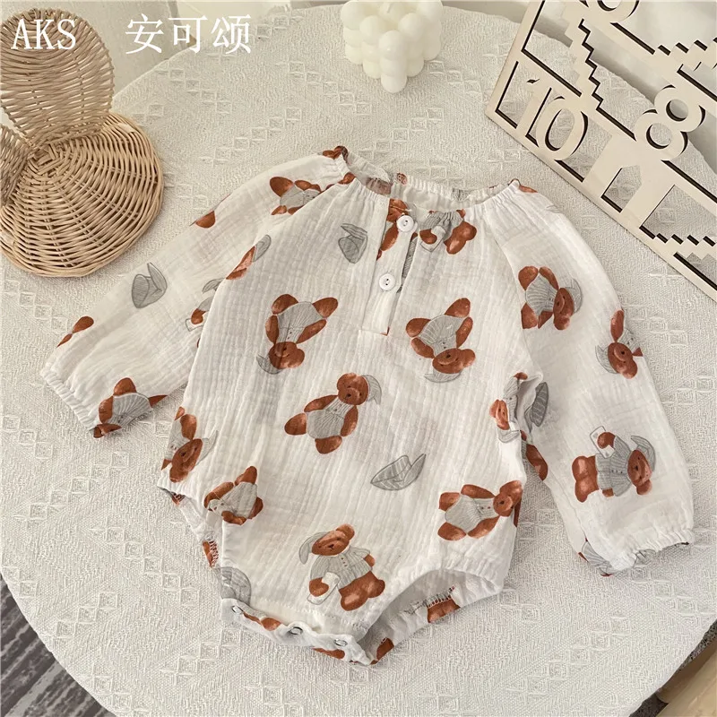 2021 New Cute Bear Print Baby Boy Bodysuit Cotton Infant Long Sleeve Bodysuit For Girls Clothes Toddler Onesie Baby Clothing