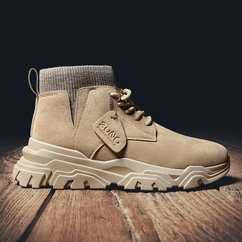 Мужские кожаные ботинки удобная зимняя теплая обувь мужские мотоботы ботильоны