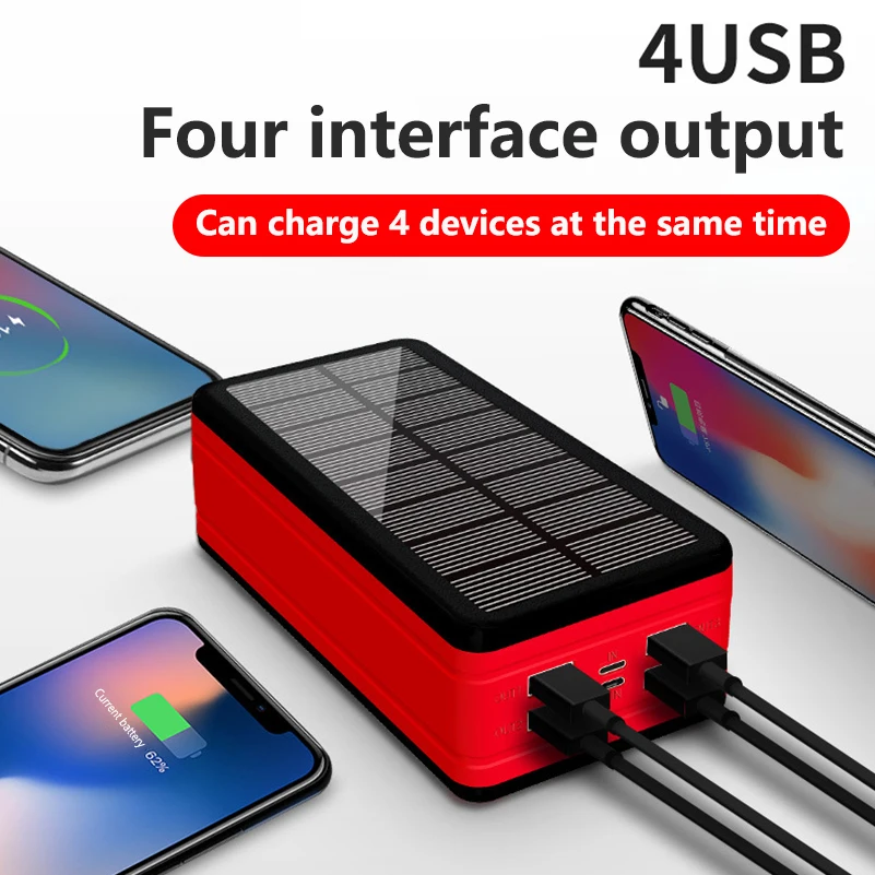 50000 mAh Солнечное Мощность Bank Быстрая зарядка 4 USB с зарядным устройством для