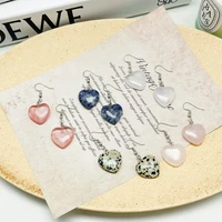 new heart shape natural stone earrings statement drop earring for women 2021 fashion vintage dangle earring party jewelry gift