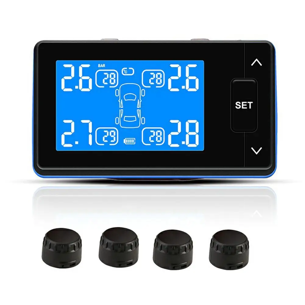 

TPMS Car Smart Tire Pressure Monitoring System Cigarette Lighter Plug With Blue Display Screen And 4 Sensor