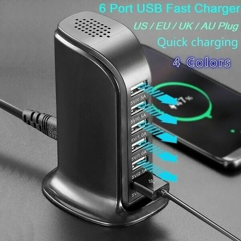 USB Зарядное устройство 30W 6 Порты Мощность адаптер быстрой зарядки станции