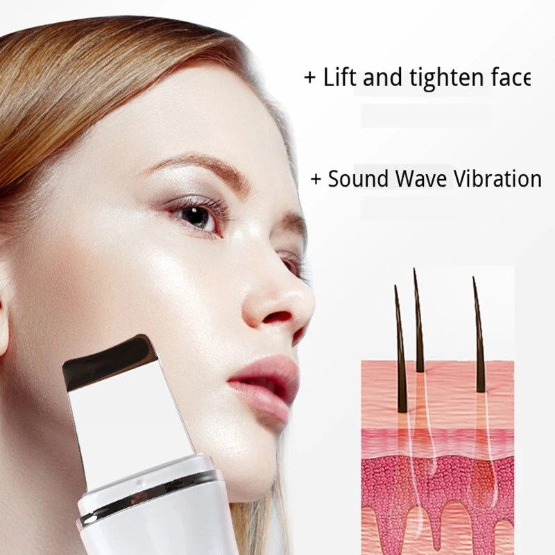 Ультразвуковой перезаряжаемый Скруббер кожи ион для чистки угрей удаления