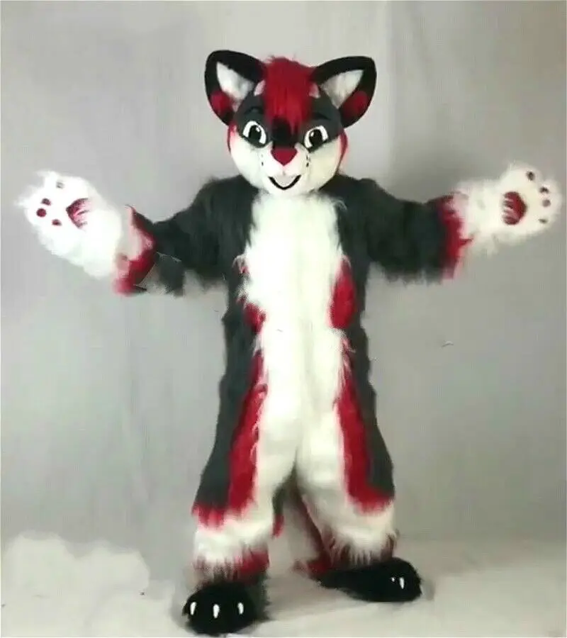 Goedkoop Lange Bont Husky Hond Wolf Hond Vos Fursuit Mascotte Kostuum Cosplay Party Dress Pak Anime Cosplay Halloween Kostuums Voor Vrouwen