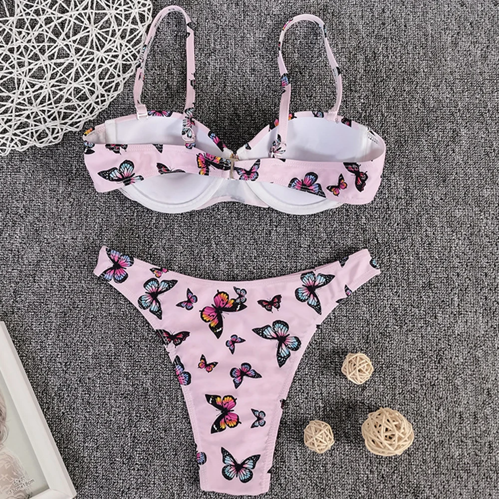 

Butterfly Print Bikini Swimwear Women 2021 Sexy Swimsuit Female Bra Cup Bikini Set Push Up Bathing Suits Summer Beach Wear Swim