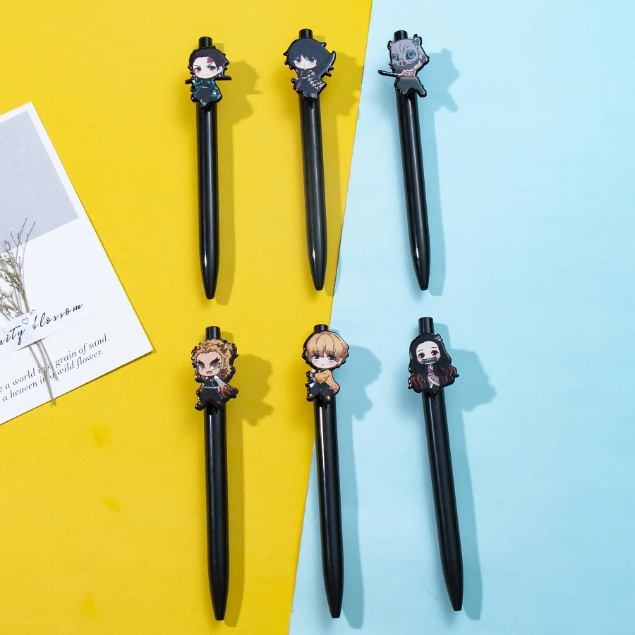Anime Demon Slayer Kimetsu no Yaiba Ballpens Plastic Kamado Tanjirou Cosplay Black Pens Office School Tools Accessories