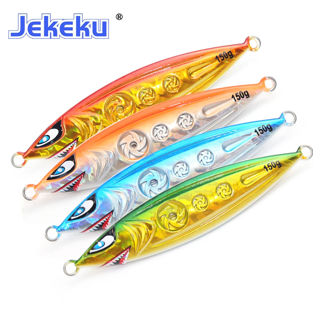 

JEKEKU NEW 1pc Slow fall Metal jig Artificial Fishing Bait 150g 200g 250g Lead Fish Sea Bass Fishing Lure 4Colors