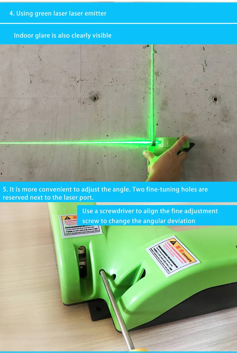 Перезаряжаемая Зеленая лазерная линейка на 90 градусов правый угол