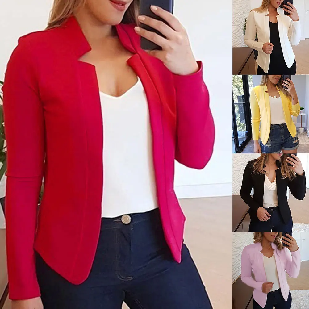 

Women Blazer Thin Long Sleeve Blazer Solid Color Office Lady Suit Coat SER88