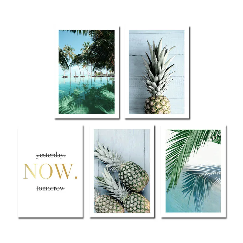 

Tropical Decoration Picture Scandinavian Pineapple Poster Palm Tree Print Scenery Wall Art Room Decor Canvas Painting Modern