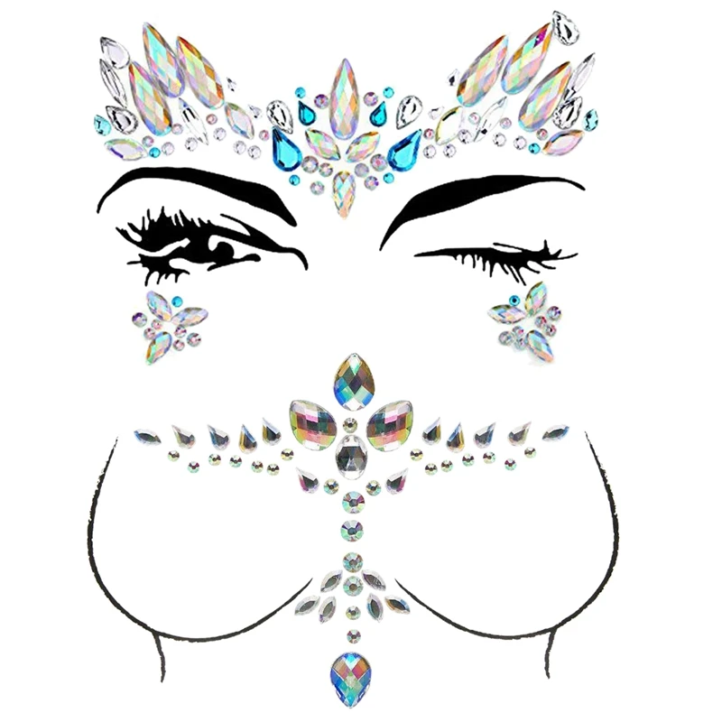 10 Sets Face Gems Stickers Breast Body Jewelry Crystal Nipple Tattoo for Festival Rhinestone Decorations Tatto |