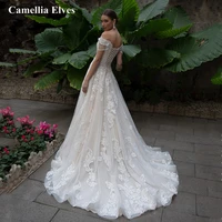 elegant a line wedding dresses 2022 for women off the shoulder tassel bride gown bridal robes court train robe de mari%c3%a9e