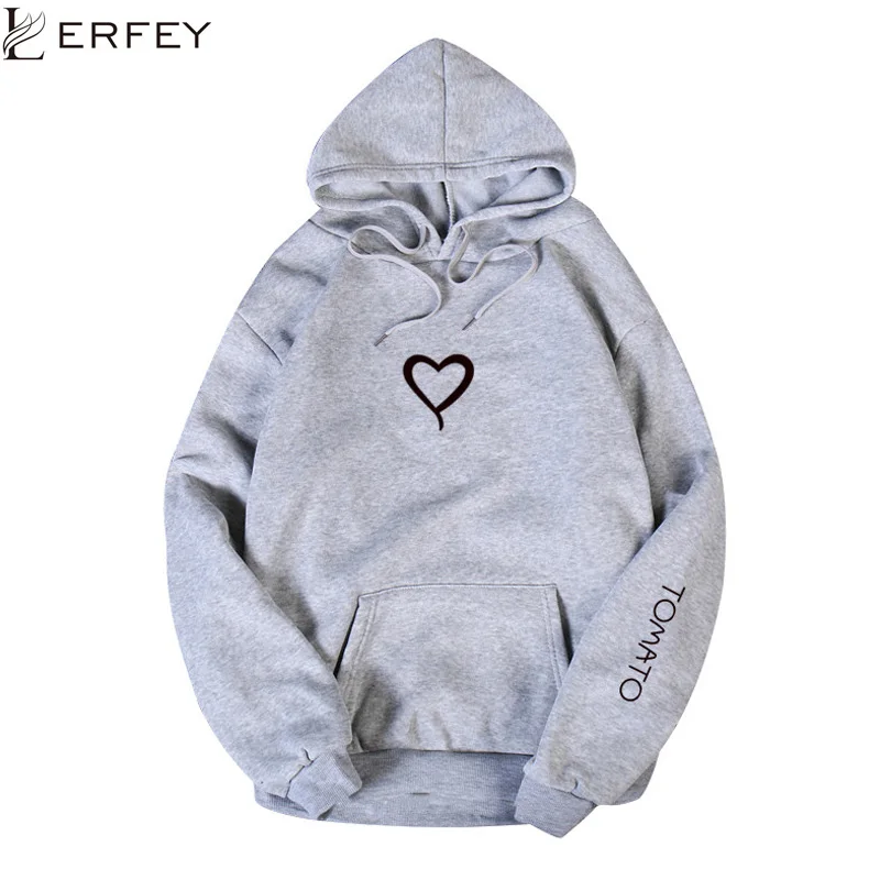 

Женские толстовки Harajuku с принтом сердца и карманами теплые осенне-зимние пуловеры хип-хоп свободные однотонные женские свитшоты 3XL
