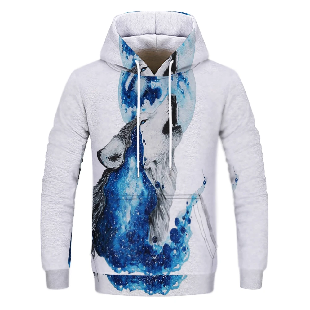 

Lovers Wolf Autumn/Winter Animal Pattern 3D Cute Print Hooded Sweater Sweater Fashion Long Sleeve Men's and Women's Pullover Top