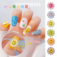 30pcs transparent sun flower smiley stylish resin nail art decorations rhinestones 6 color diy 3d charms manicure art accessorie