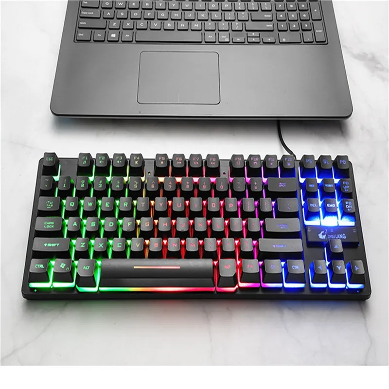 Игровая механическая клавиатура VOBERRY 87 Key USB Проводная 7 цветов светодиодный экран