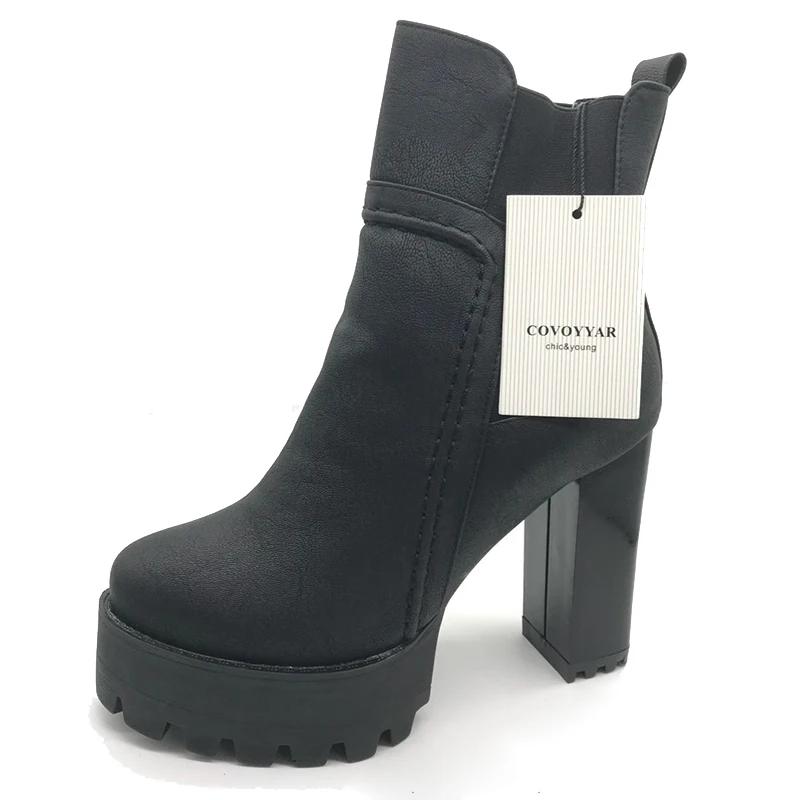 Женские ботильоны на платформе COVOYYAR осенне зимние ботинки высоком массивном
