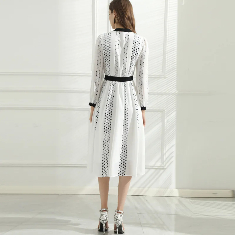 

Spring And Summer New Women's Dress With Contrasting Color Stripes Round Neck Polka Dot Printing Slim Slimming Dress