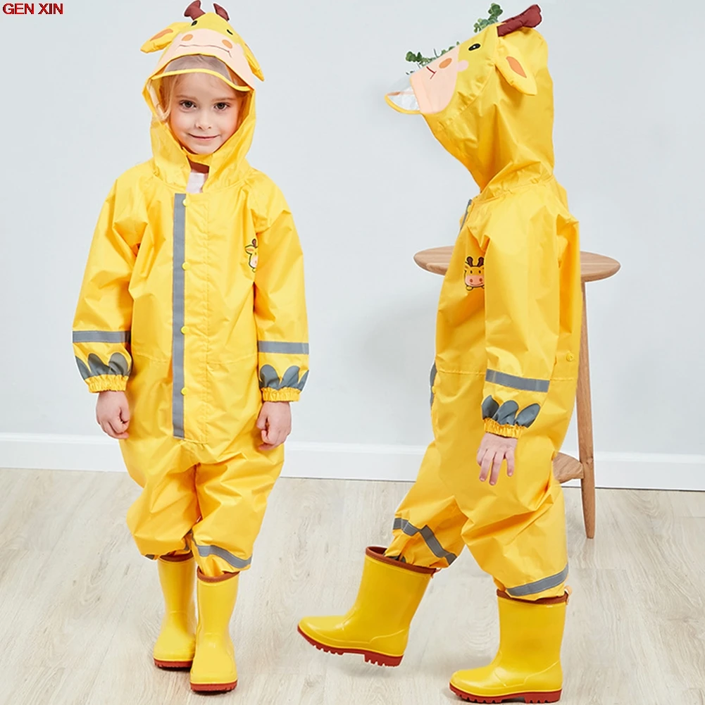 

Children's Raincoat 3-10Years Kids Cartoon Outdoor Waterproof Jumpsuit One Piece Rainwear Coat Multicolor Unisex Frog Giraffe