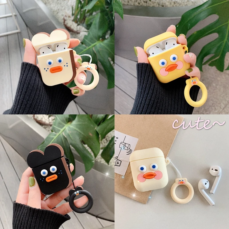 Милый мультяшный чехол для наушников Airpods 2 мягкий силиконовый тонкий 1 защитный