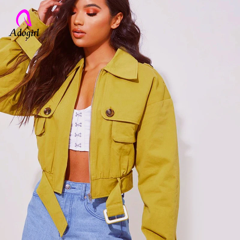 Adogirl хаки базовый пиджак на змейке куртка мотоциклетная женская верхняя одежда с