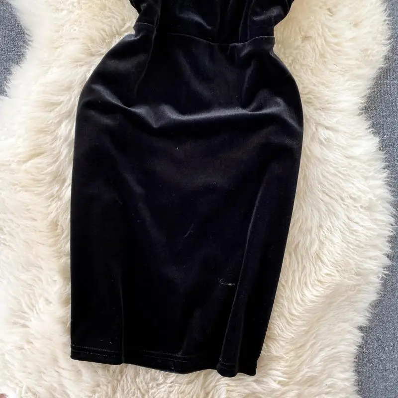 

Sexy Women Dresses Fur Black Slim Mini Night Club All Match Vintage Sheath Female Clothing Top Quality