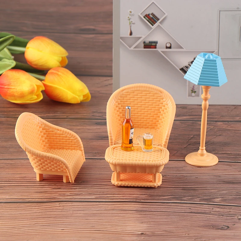 

New Arrival 1set 1:12 Dollhouse Miniature Living Room Furniture Chairs Lamp Tea Table