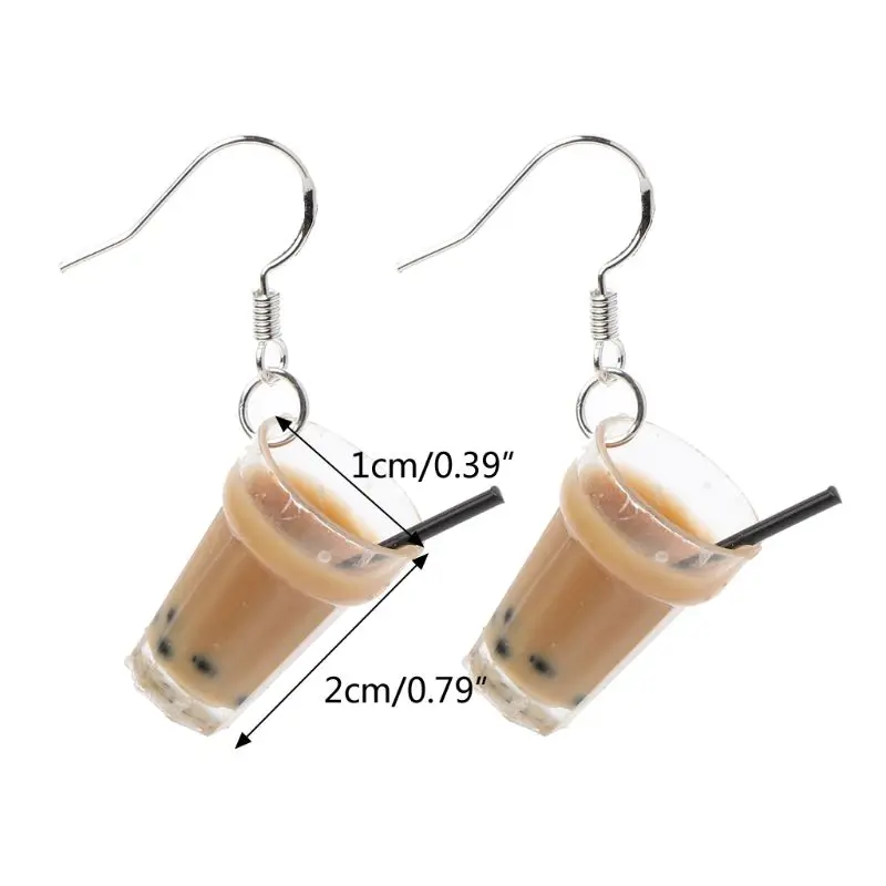 

Funny S925 Ear Hooks Resin Pearl Milk Tea Drink Drop Earrings Women Jewelry Gift