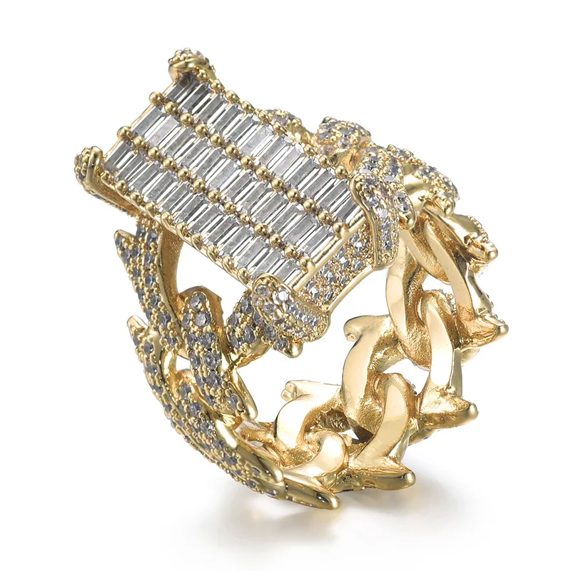 

Hip Hop Claw Setting 5A+ CZ Stone Bling Iced Out Geometric Square Finger Rings for Men Rapper Jewelry Gold Silver Color Gift