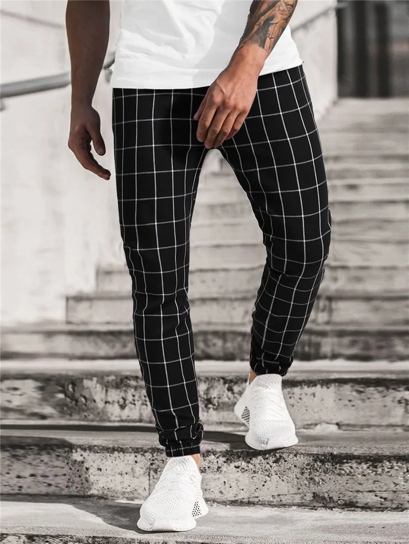 

Mens Fashion Slim Fit Skinny Dress Pants Plaid Pants Harem Pants Mens Hip Hop Clothing