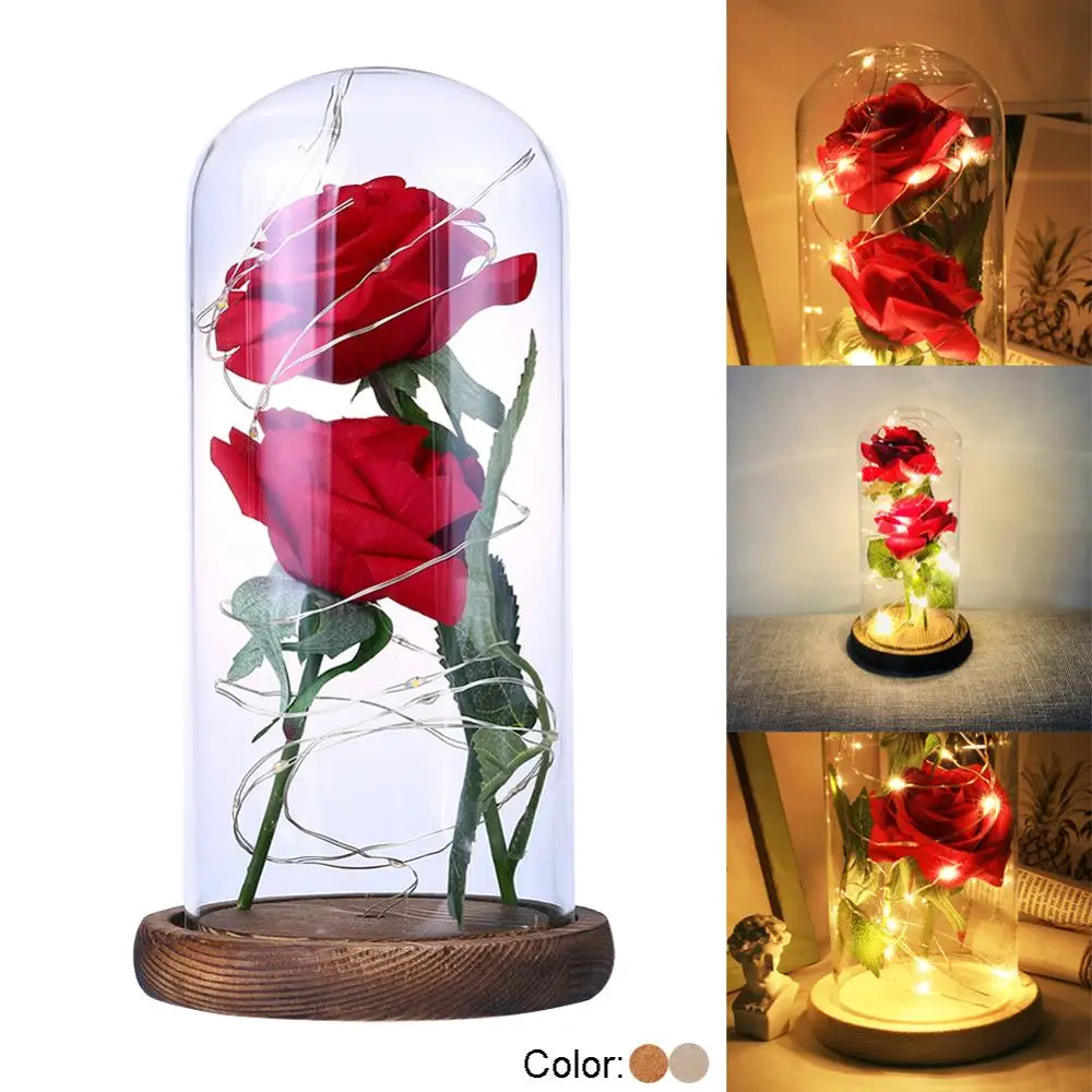 

Beauty And Beast Eternal Flower Rose In Flask Wedding Decoration Artificial Flowers In Glass Cover For Valentine's Day Gift