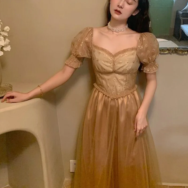 2020 летнее новое французское ретро платье женское с квадратным воротником и