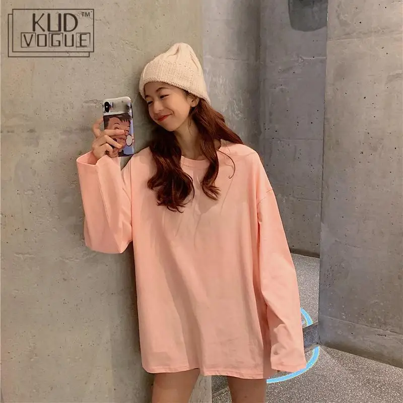 Корейский Harajukut Футболка женская Ulzzang с длинным рукавом хлопковая рубашка