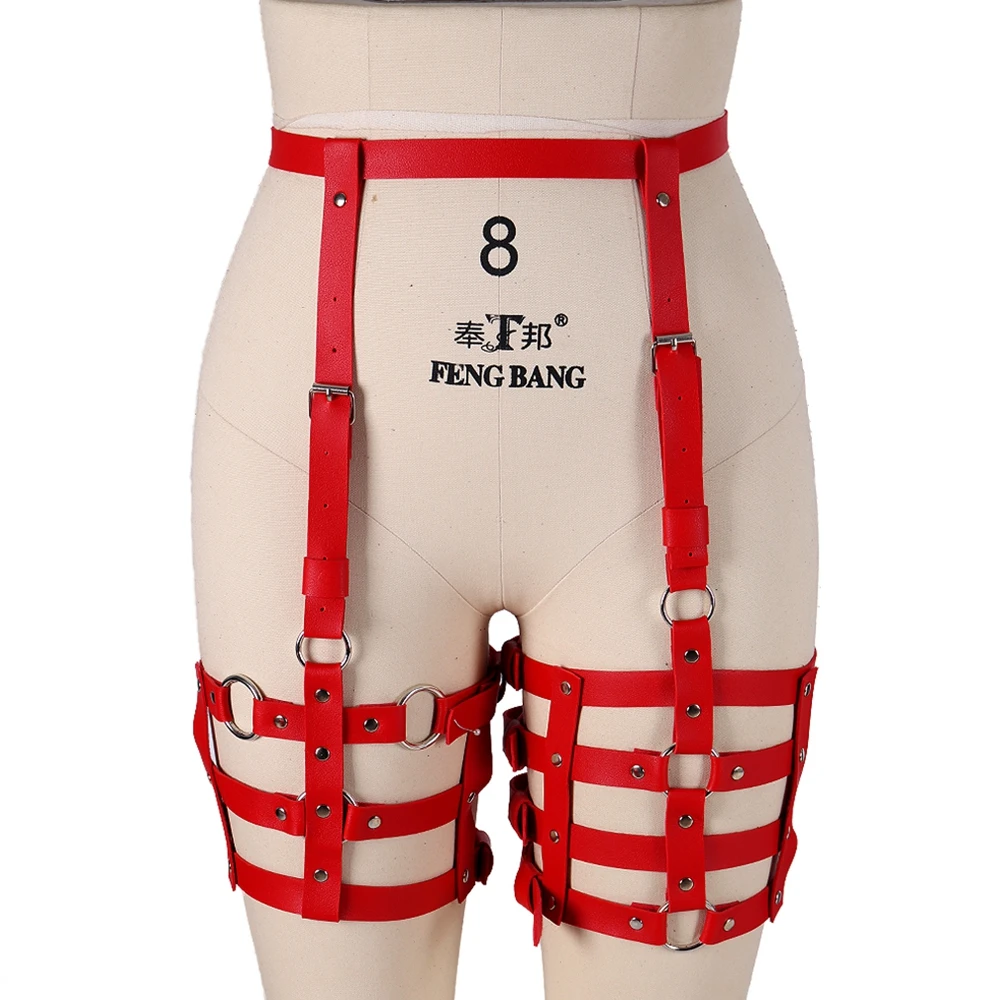 

Harajuku Tight Leg Harness Bondage Suspender Strap Belts Women Adjust Sexy PU Leather Garter Belt Punk Elasticity Body Harness