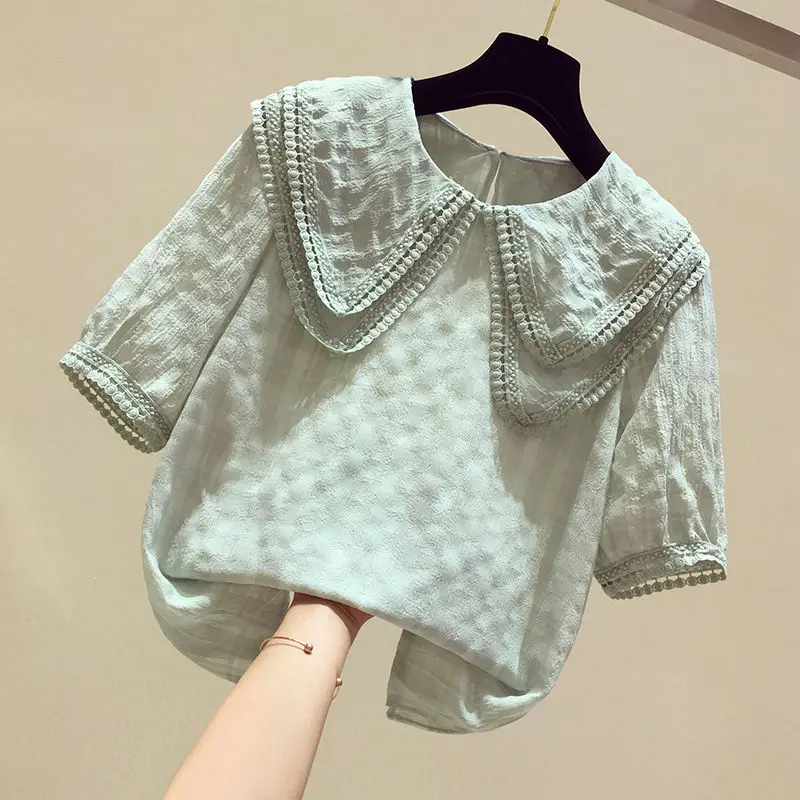 Шифоновая рубашка с кукольным воротником женская блузка и рубашки летние