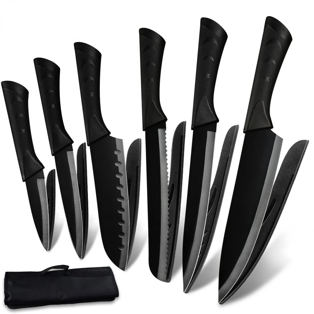 

Набор кухонных ножей, комплект из 6 резцов черного цвета из нержавеющей стали 3Cr1 3Mov, с чехлом на колесиках, 8 "7" 5 "3,5", для шеф-повара, нарезки фр...