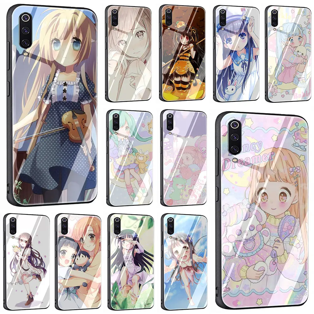 Симпатичный чехол из закаленного стекла для телефона с аниме маленькой девочкой