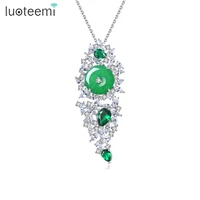 luoteemi big classic pendant necklace for women green round stone cubic zircon fashion jewelry accessories christmas gif t colar