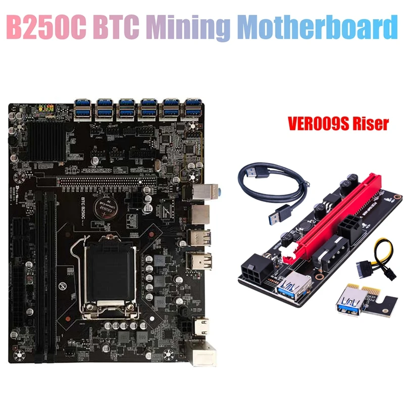 

Материнская плата B250C для майнинга BTC + переходник VER009S 12xpcie на USB3.0 слот GPU LGA1151 поддержка DDR4 RAM, материнская плата для настольного ПК