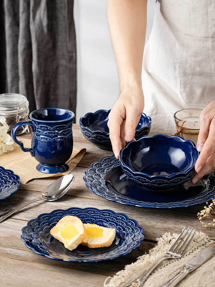 

Creative Europa Ceramic Plate Set Restaurant Salad Steak Plate Household Cuisine Seafood Oval Dishes New Arrival Wave Emboss